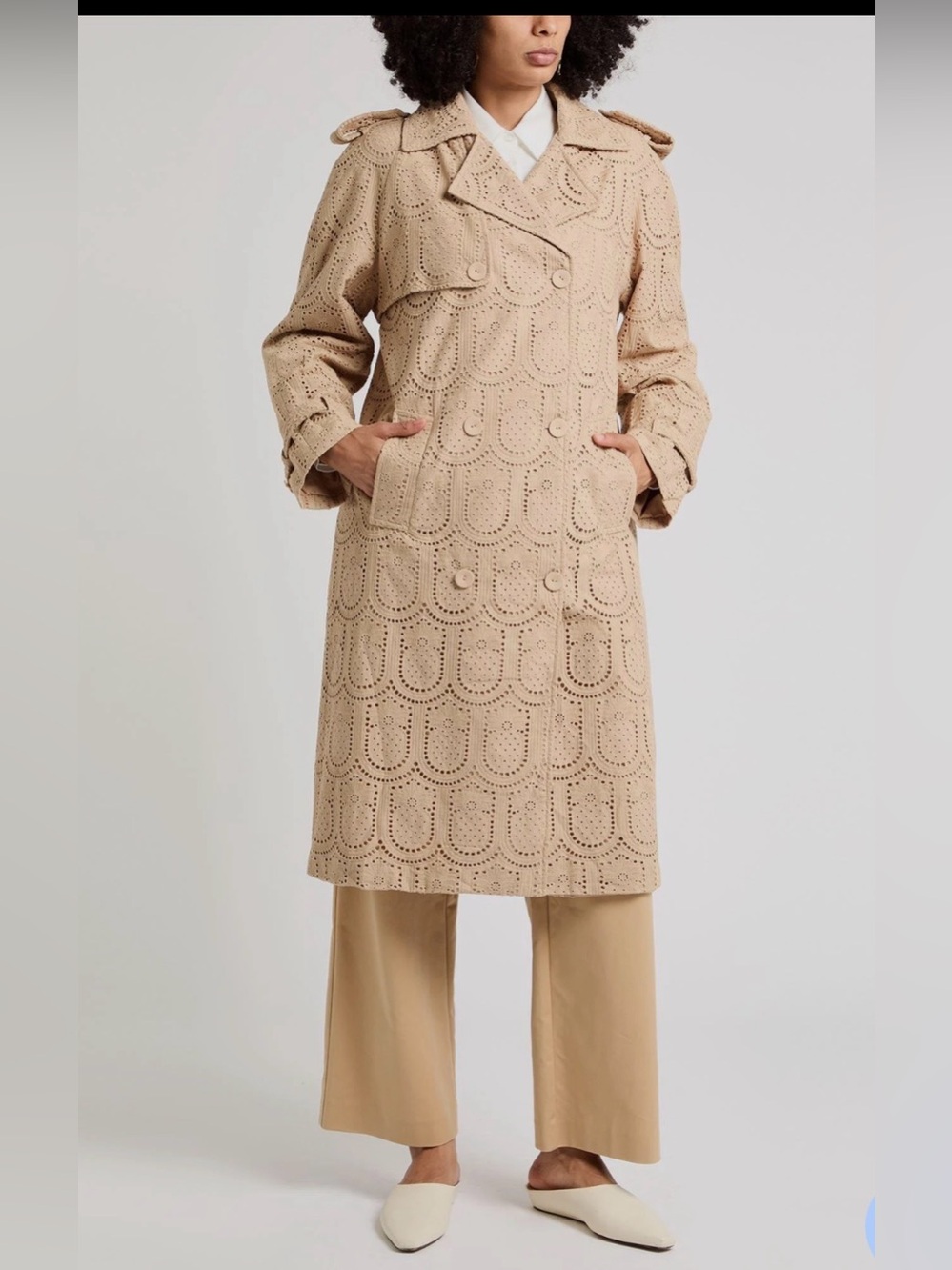 FARM RIO Tan Eyelet Trench Coat